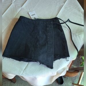 Princess Polly Alrita Denim Skort Black Denim Wrap Skirt